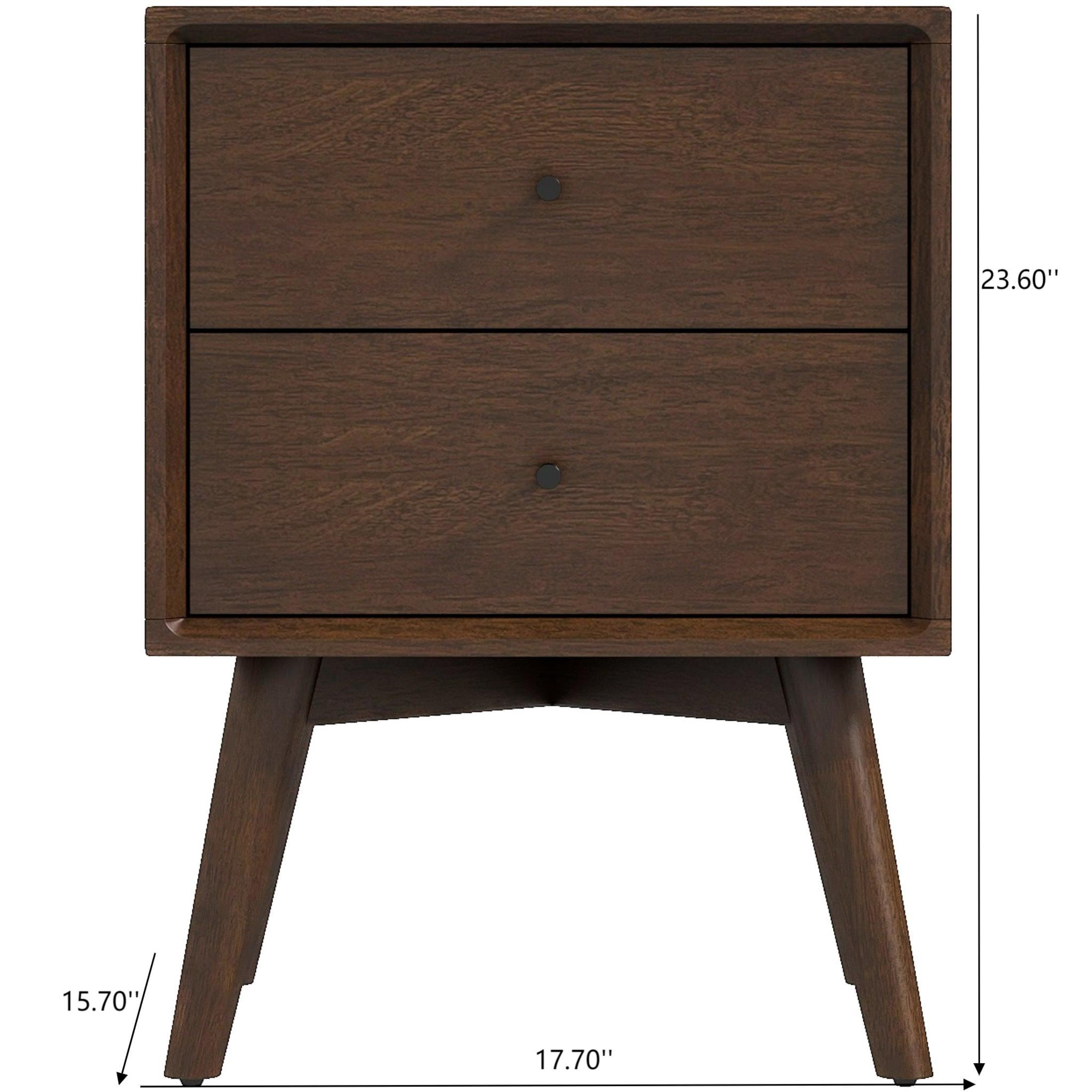Noble House Caroline Mid-Century Modern Beveled Nightstand, Solid Walnut Wood Frame with 2 Drawers, Dark Brown