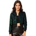 thumbnail image 1 of Chaqueta Lentejuelas Tipo Aviador Cremallera En Parte Delantera Purpurina Brillante Verde T S, 1 of 6