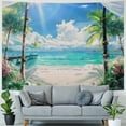 thumbnail image 4 of Creowell  Beach Decor Tapestry, Ocean Sea Tropical Island Palm Tree Scenic View From Balcony Summer Tropical Scenery Wall Hanging Nature Tapestry For Bedroom Living Room Dorm 50x40inch, 4 of 6