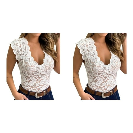 2 Pack Women Shirt Lace Shirt See Through Casual Slim Fit Tops Plus Size Short Sleeve Deep V Neck Temperament Trim Plunging Neck Lace Lingerie Top Vest Size S 5XL plus Size Stockings for Women
