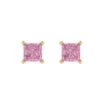 thumbnail image 3 of 14K Solid Gold Push Back Stud Earrings for Women | 2 cttw Princess Cut Simulated Pink Diamond | Yellow Gold, 3 of 5