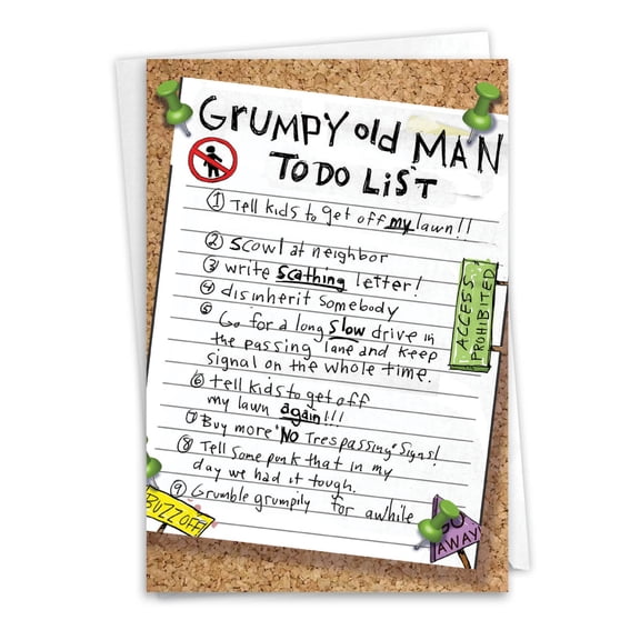 NobleWorks Funny Birthday Greeting Card with 5 x 7 Inch Envelope (1 Card) Grumpy Old Man List 9729
