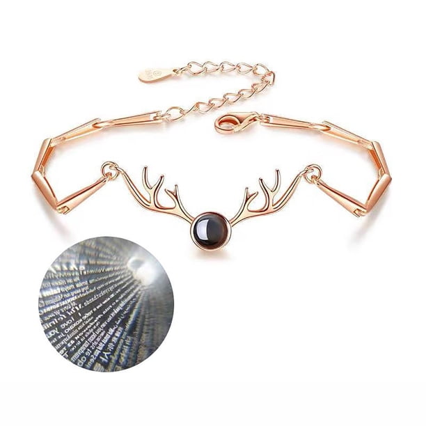 Pulsera de Alce en 100 Idiomas Diferentes onlyliua Pulsera de Moda Proyección San Valentín para Mujer