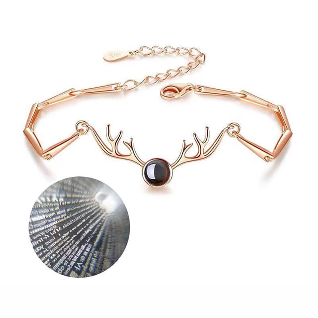 Fiudx Pulsera de Alce En 100 Idiomas Diferentes, Pulsera de Moda, Pulsera de Proyección, Pulsera para El Día de San Valentín para Mujer.