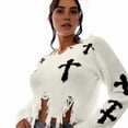 thumbnail image 4 of Women'S Ripped Knitted Cropped Sweater for Party Clubwear with Long Sleeves White 2 One Size, 4 of 8