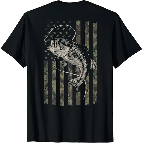 Camo American Flag Bass Fishing Graphic Men Short Sleeve T-Shirt