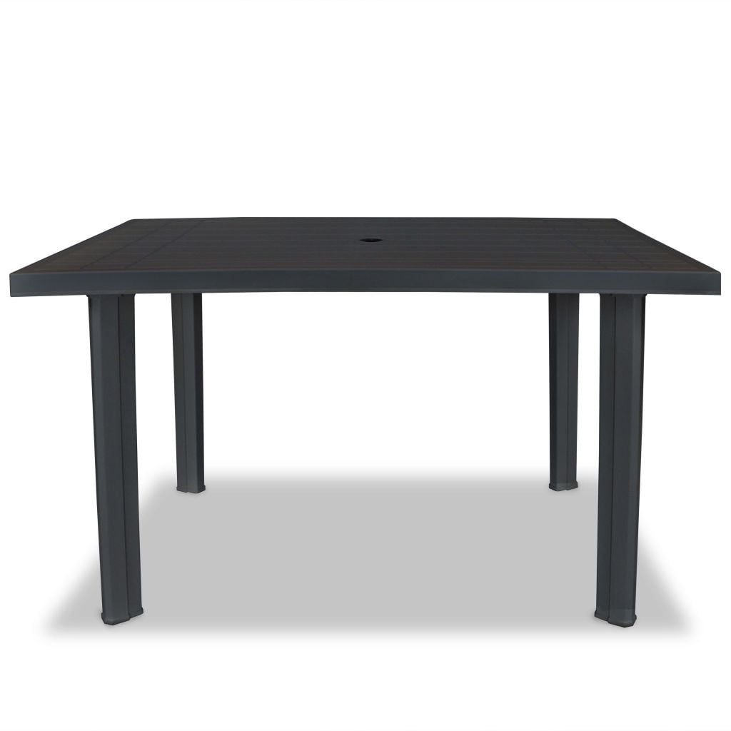 Veryke Outdoor Patio Plastic Dining Table, Rectangular Garden Table with Umbrella Hole - Anthracite