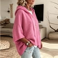 thumbnail image 4 of Women's Plus Size Hooded Knit Sweater Oversized V Neck 3/4 Batwing Sleeve Drawstring Hoodies Loose Tunic Pullover Winter Layering Tops Pink, 4 of 5
