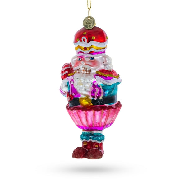 Nutcracker with Cupcake Glass Christmas Ornament