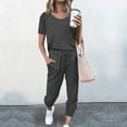 thumbnail image 2 of Dazajoo Summer Jogger Sets for Women 2 Piece Long Pants with Round Neck Short Sleeve Tops Loose Tracksuit with Pockets 2024 Womens Casual Solid Set,Dark Gray,XXL, 2 of 5