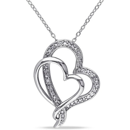 Miabella 1/4 Carat T.W. Diamond Sterling Silver Double Interlocking Heart Pendant, 18