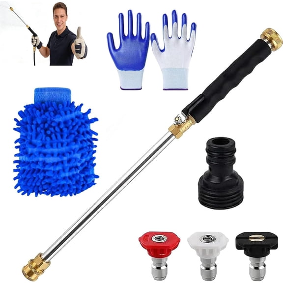 Garden Hose Nozzle High-Pressure Washer with 3 High-Pressure Nozzles, 2026 Upgrade Metal Power Washer Wand Nozzle, Heavy Duty 3-In-1 Power Washers Wand(black)