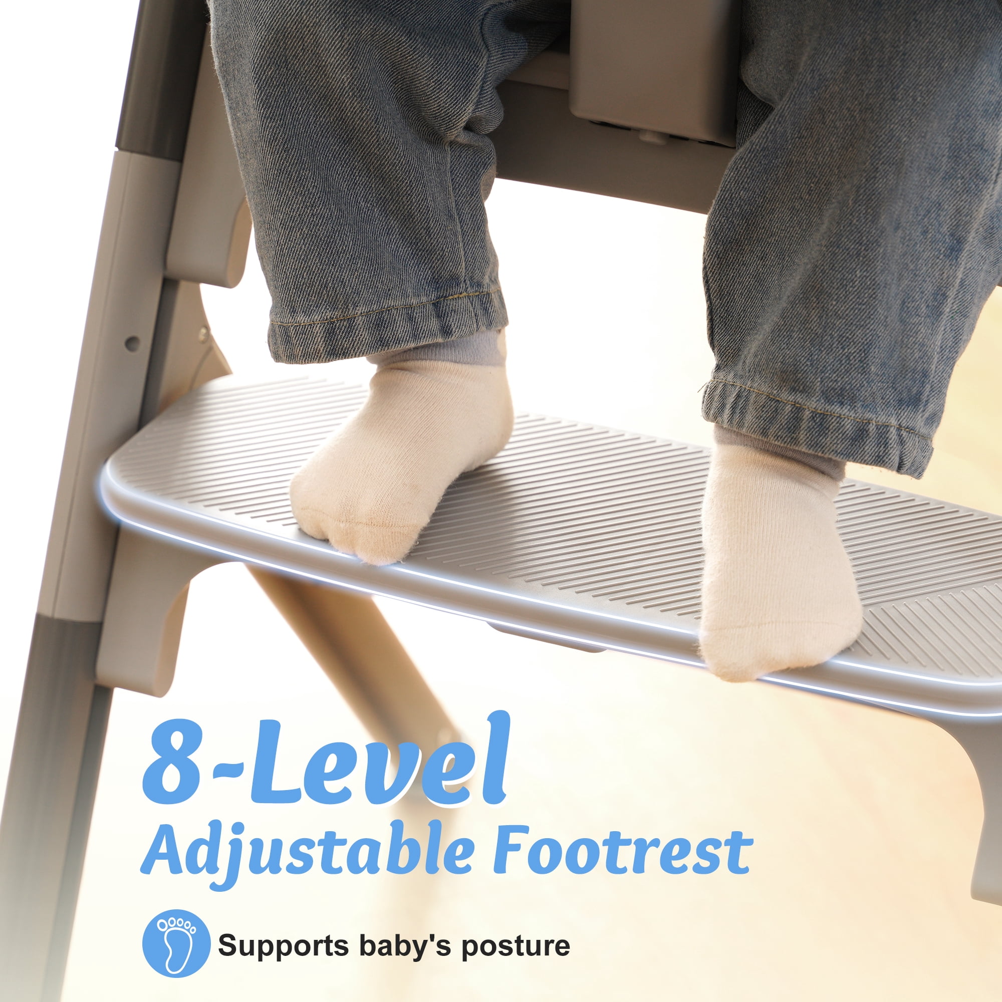 Babyeap 4in1 Convertible Baby High Chair, Transitions from Baby to Adult Stool, 8-Level Adjustable, Foldable, Removable Tray, Gray