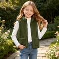 thumbnail image 4 of OGLCCG Girls Sherpa Fleece Vest Kids Full Zip Fuzzy Sleeveless Jacket with Pockets Lightweight Soft Warm Winter Coat(Army Green,8-9 Years), 4 of 8