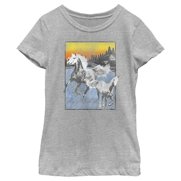 Girl's Lost Gods Distressed Horse Landscape Graphic Tee Athletic Heather Small