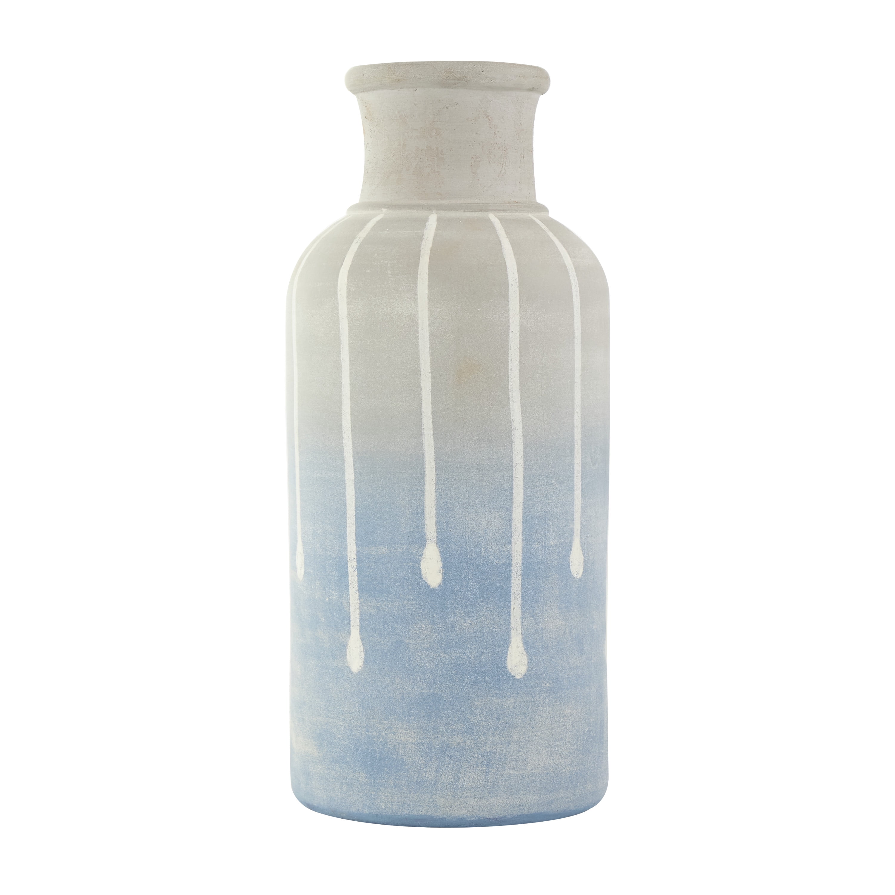 DecMode 15" Abstract Ombre Drip Blue Ceramic Vase with Gray and White Accents