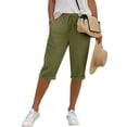 thumbnail image 4 of Horkkom Capris Pants for Women Elastic Waist Drawstring Solid Color Linen Pants Summer Loose Casual Pants with Pockets, S-2XL, 4 of 8