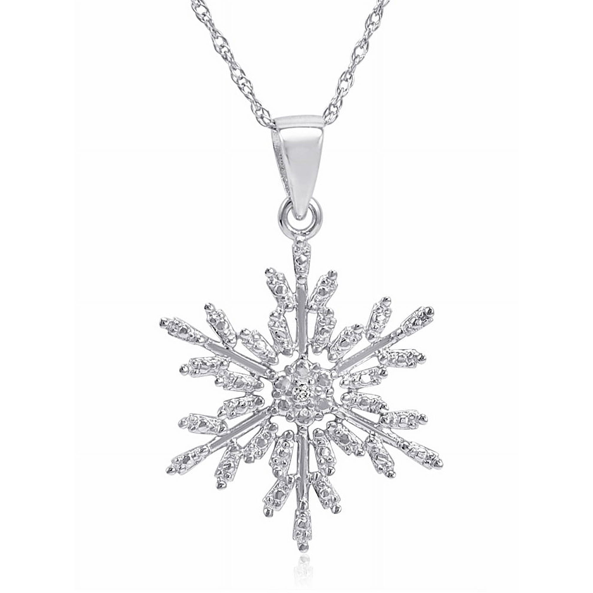Diamond Snowflake Pendant Necklace in .925 Sterling Silver on an 18 inch Chain