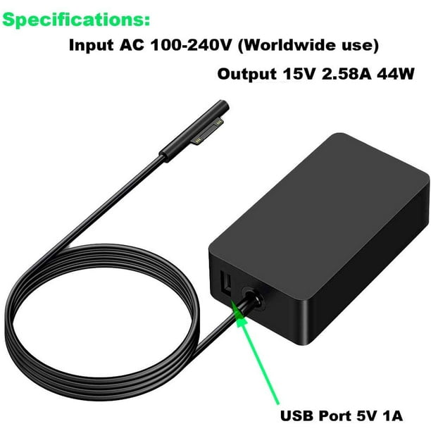 Surface Charger, 44W 15V 2.58A Power Supply AC Adapter Charger for  Microsoft Surface Pro 3/4/5/6/7, Surface Laptop 