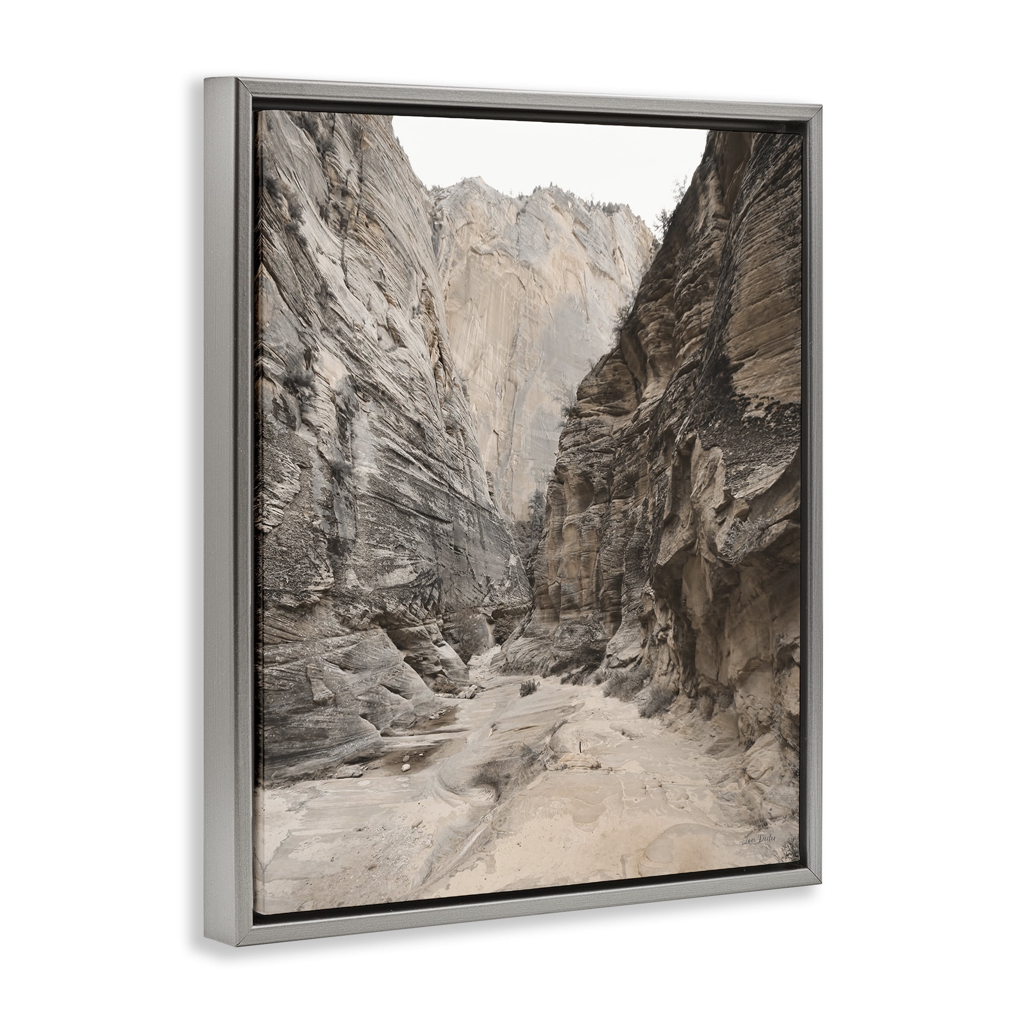Stupell Industries Looming Sandy Cliffs Landscape Photography Gray Floater Framed Art Print Wall Art, 17 x 21