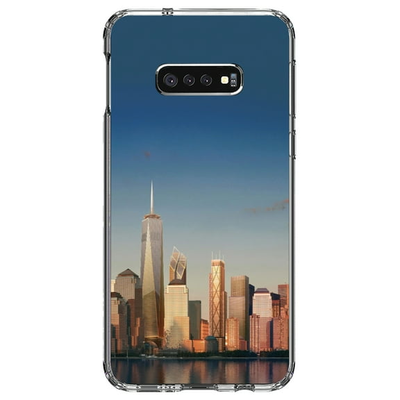 DistinctInk Clear Shockproof Hybrid Case for Samsung Galaxy S10e (5.8" Screen) - TPU Bumper, Acrylic Back, Tempered Glass Screen Protector - New York Skyline New - The Big Apple