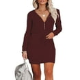 thumbnail image 2 of Gvmfive Women's Sexy Zipper V Neck Long Sleeve Drawstring Mini Dress, 2 of 4