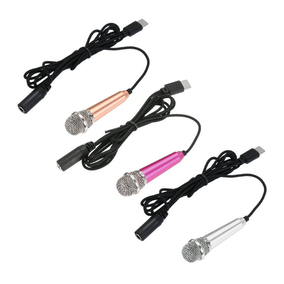 3 Pcs Mini Microphone, Mini Mic Tiny Microphone Phone Type C Mic Small Microphone for Record Phone Voice, Gold/Silver/Hot Pink