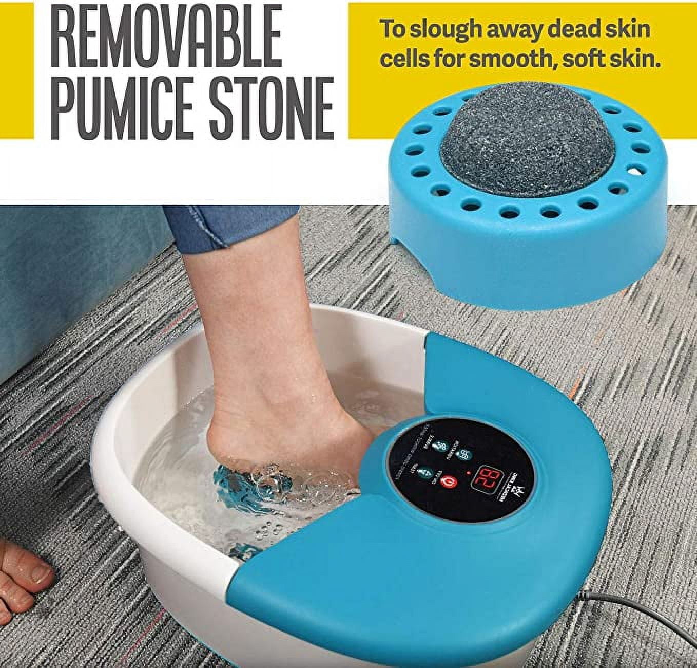 Foot Spa Massager with 14 Rollers in Foot Shape and Heat - 5 in 1 Foot Bath Massager Includes Adjustable Heating, Bubbles, Vibration, Pumice Stone, Mini Massage Points - for Stress Relief - MedicalKin