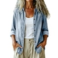 thumbnail image 4 of Ltctricy Women's Button down Denim Shirt Collared Casual Long Sleeve Tops Fall Loose Fit Trendy Jean Shirt, 4 of 7