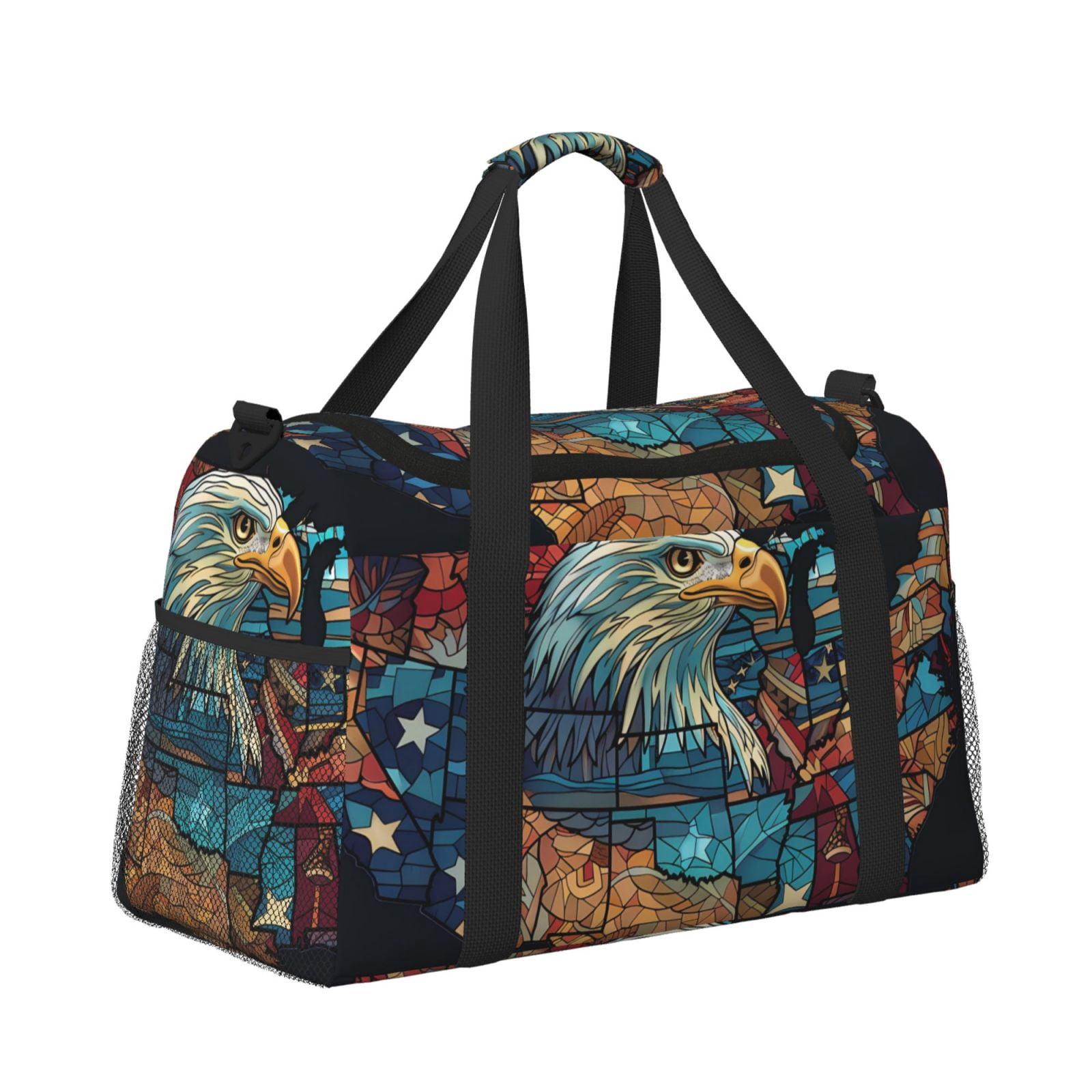 Fuzoiu Stained Glass Eagle USA Print Travel Duffle Bag,Carry On Tote Bags,Duffel Bag,Sport Gym Bag, Hospital Bag for Labor and Delivery, Overnight Bag,Luggage Bag