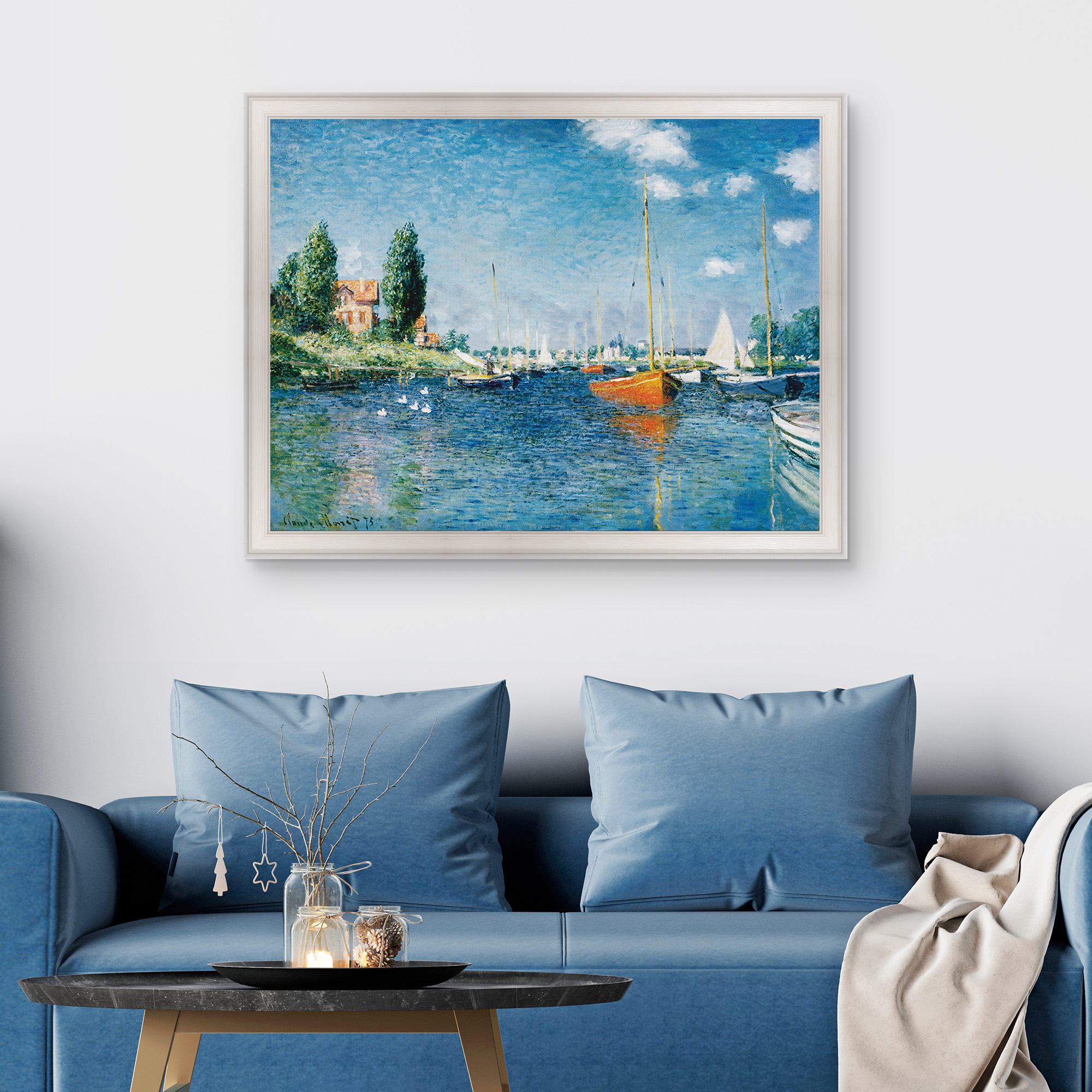 Red Boats at Argenteuil Framed Canvas