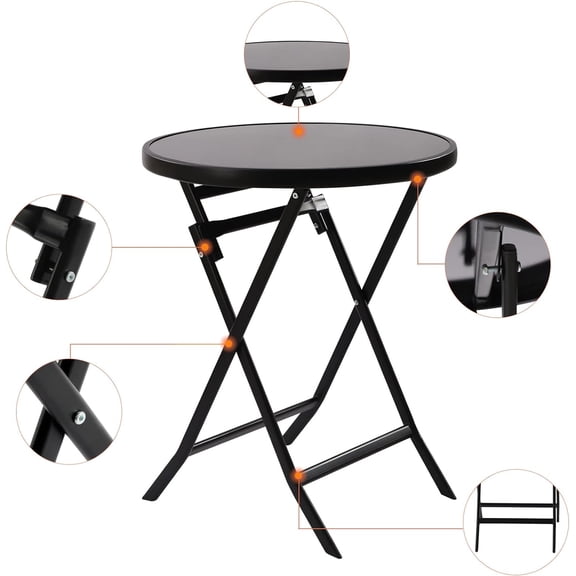 Outdoor Dining Table,Round Coffee Table,Portable Folding Table,Outdoor Bistro Table for Patio Backyard Garden Balcony, Black