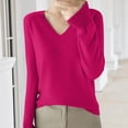 thumbnail image 2 of ManxiVoo V Neck Lightweight Sweater for Women Soft Knitted Pullover Long Sleeve Loose Fit Layering Staple Everyday Casual Top S Size Hot Pink, 2 of 6