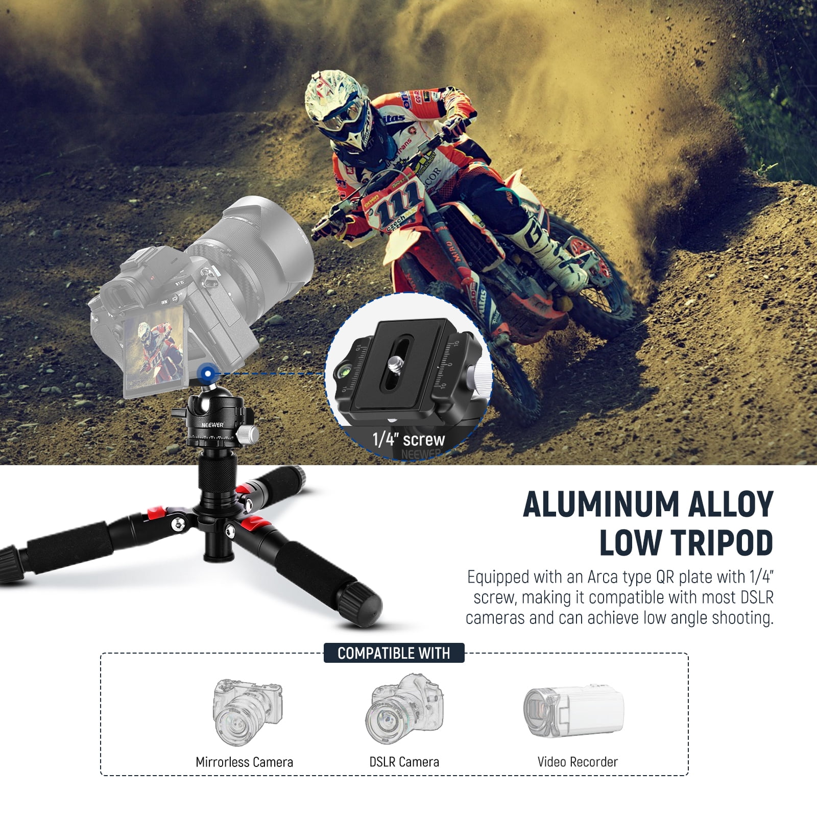 Neewer TP-AAM521 20" Mini Tripod - 360° Ball Head, 11lb Load, w/Quick Shoe Plate, for DSLR/Camcorder