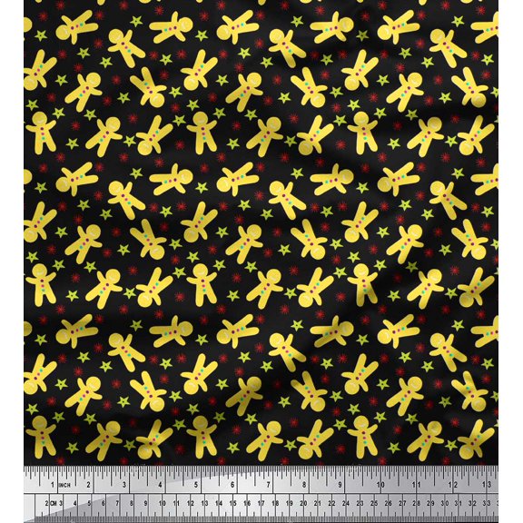 Soimoi Black Cotton Duck Fabric Star & Snowman Kids Decor Fabric Printed Yard 42 Inch Wide