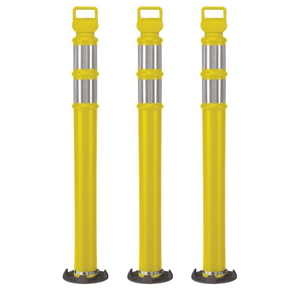 Cortina EZ Grab Delineator Poteau de 45 Pouces, Colliers de Hanche de 4 Pouces avec Base Permanente, 03-746YABC-3, Jaune, Lot de 3