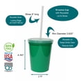 thumbnail image 3 of Rolling Sands 16oz Reusable Plastic Cups with Lids, 6 Pack, USA Made; BPA Free Green Tumblers, Includes 6 Reusable Straws; Dishwasher Safe, 3 of 9
