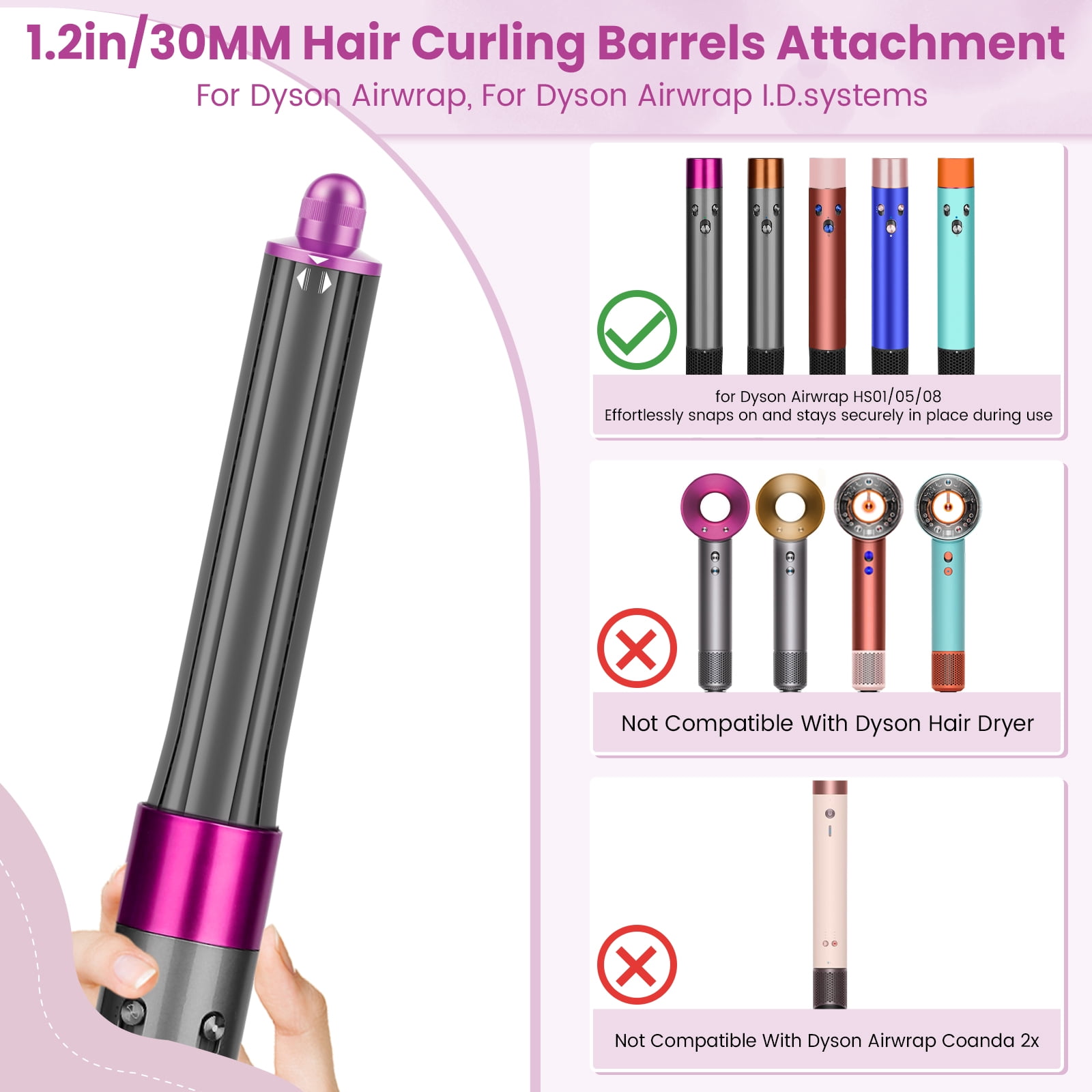 AFDD 1.25 inch Long Barrels Attachment Compatible with Dyson Airwrap Accessories Auto-Wrap Curling Barrels