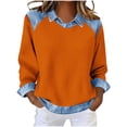 thumbnail image 2 of Xuyuer Sweatshirt for Women Waffle Knit Color Block Lapel Crewneck Long Sleeve Casual High Low Pullover Sweatshirts Tops, 2 of 5