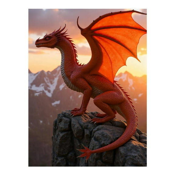 Diamond Art Kits for Adults, Dragon Sitting On Mountain At Sunset 5D Diamond Painting Kits for Adults Beginners, DIY Full Drill Diamond Painting, Gem Art and Crafts 12x16