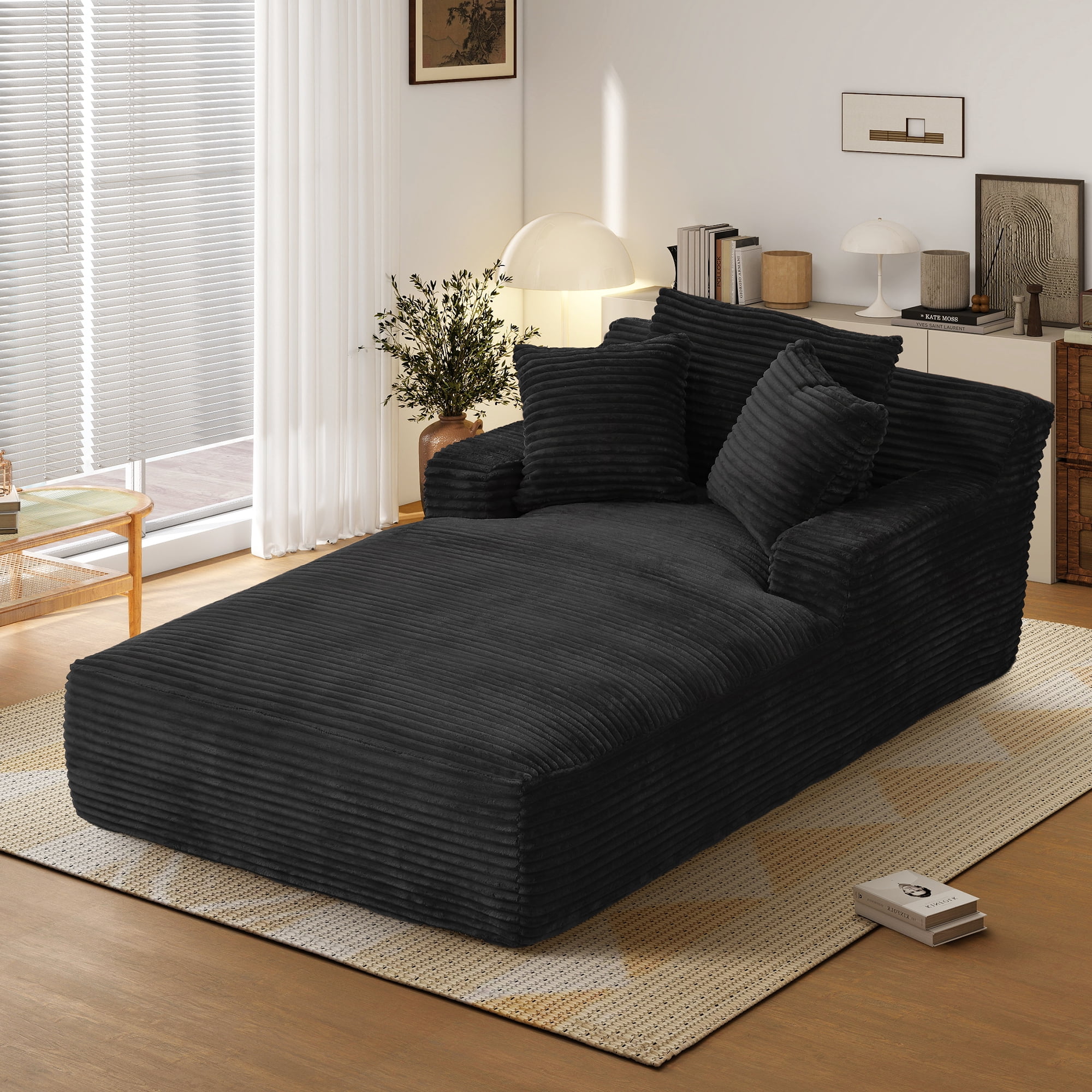 Aukfa 78.7" Extra Long Chaise Lounge Sofa, Oversized Upholstered Couch with 3 Pillows for Indoor Living Room/Bedroom,Black
