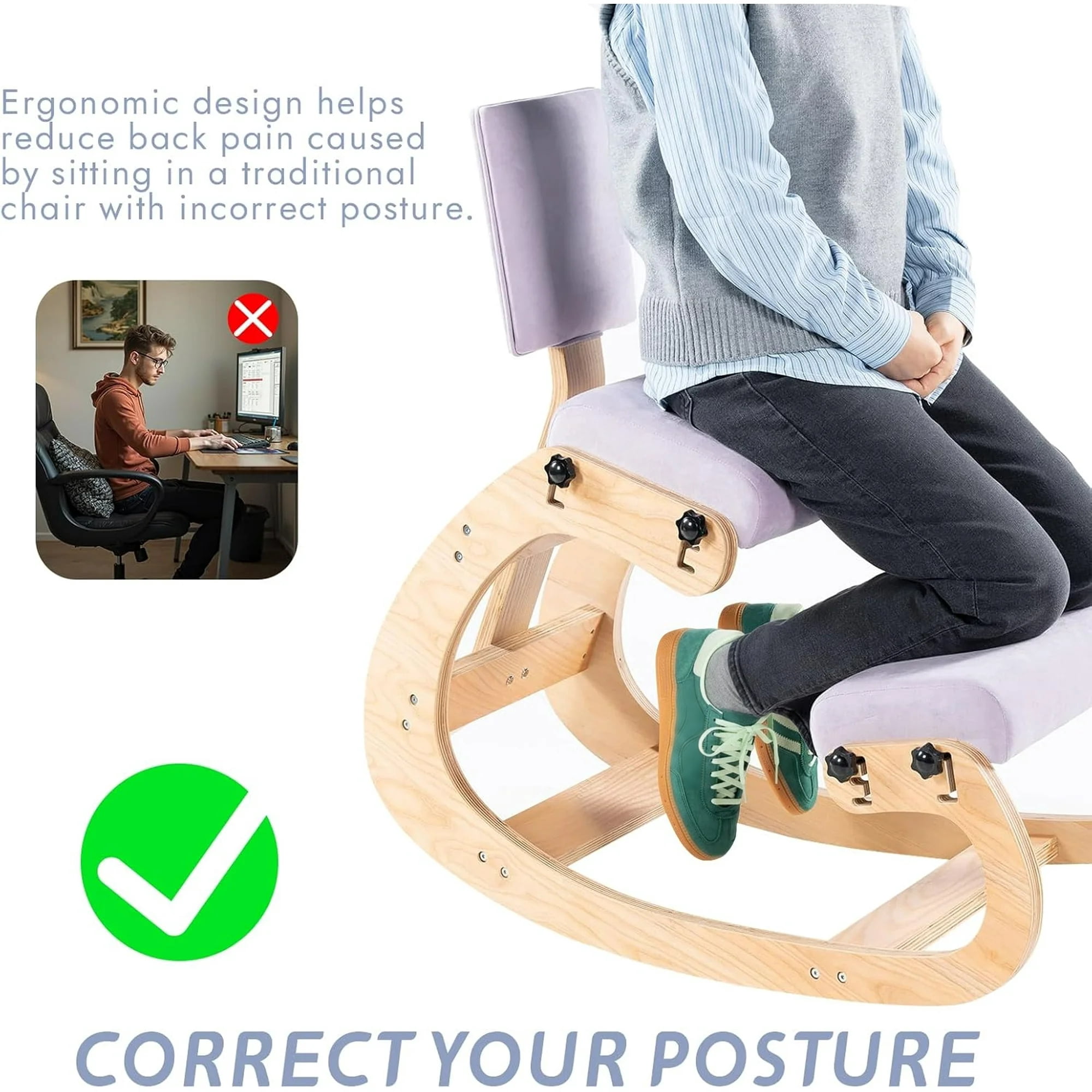 ANHDAH Ergonomic Kneeling Chair with Back Support Back Pain Relief for Oome, Office, Meditation, Study, and Cross-Legged Seating Purple