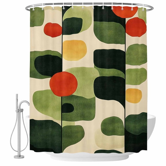 Xipuska Green Abstract Shower Curtain - Water Repellent Fabric Shower Curtains Washable, Middle Century Minimalist Lines Decorative Polyester Cloth Bathroom Curtains Modern Bath Decor 66"x72"