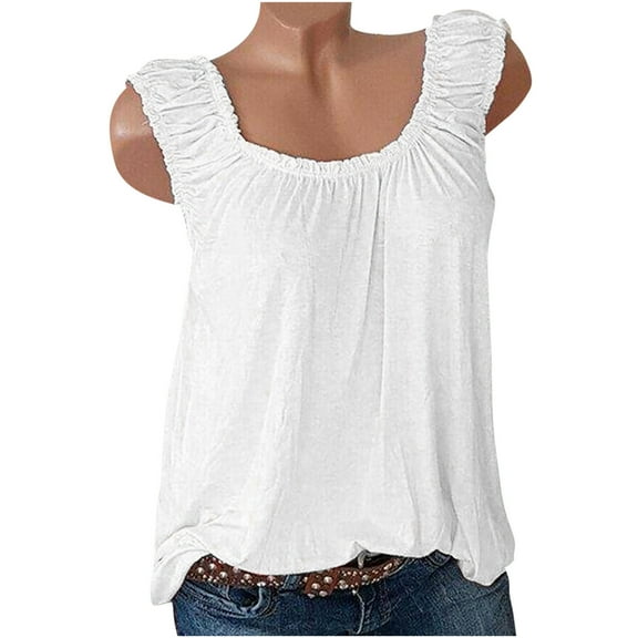 Summer Savings Clearance 2024! TAGOLD Womens Summer Tops,Women Casual Sleeveless Crewneck Solid Blouse Pullover Tank Tops Shirt White 10