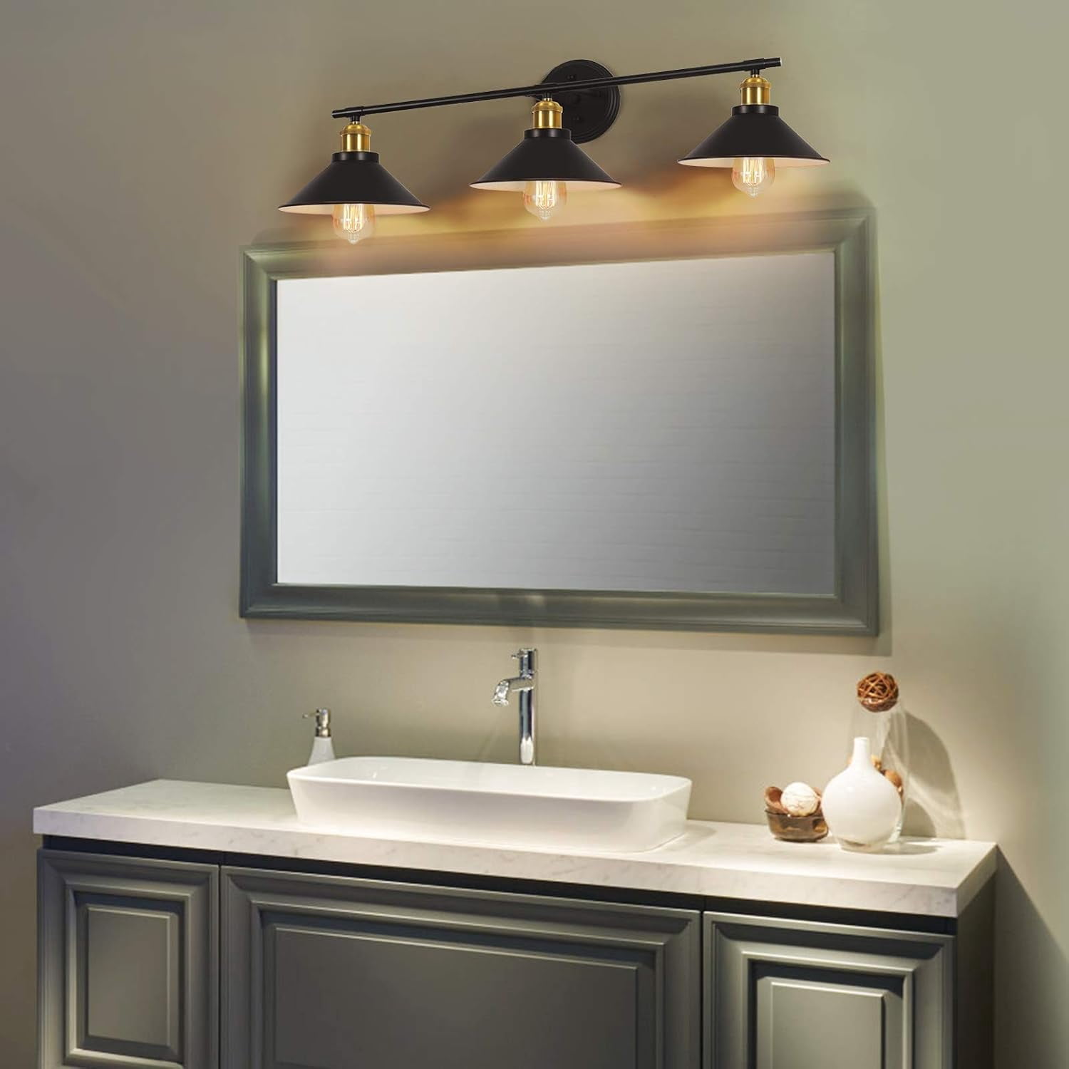 Oumilen Industrial Farmhouse Indoor 3-Light Wall Sconce with Matte Metal Shades