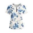 thumbnail image 6 of Htigea 1/4 Zip Pullover Tops for Women Floral Print Short Sleeve T Shirts Casual Loose Fit Summer Tees Navy S, 6 of 6