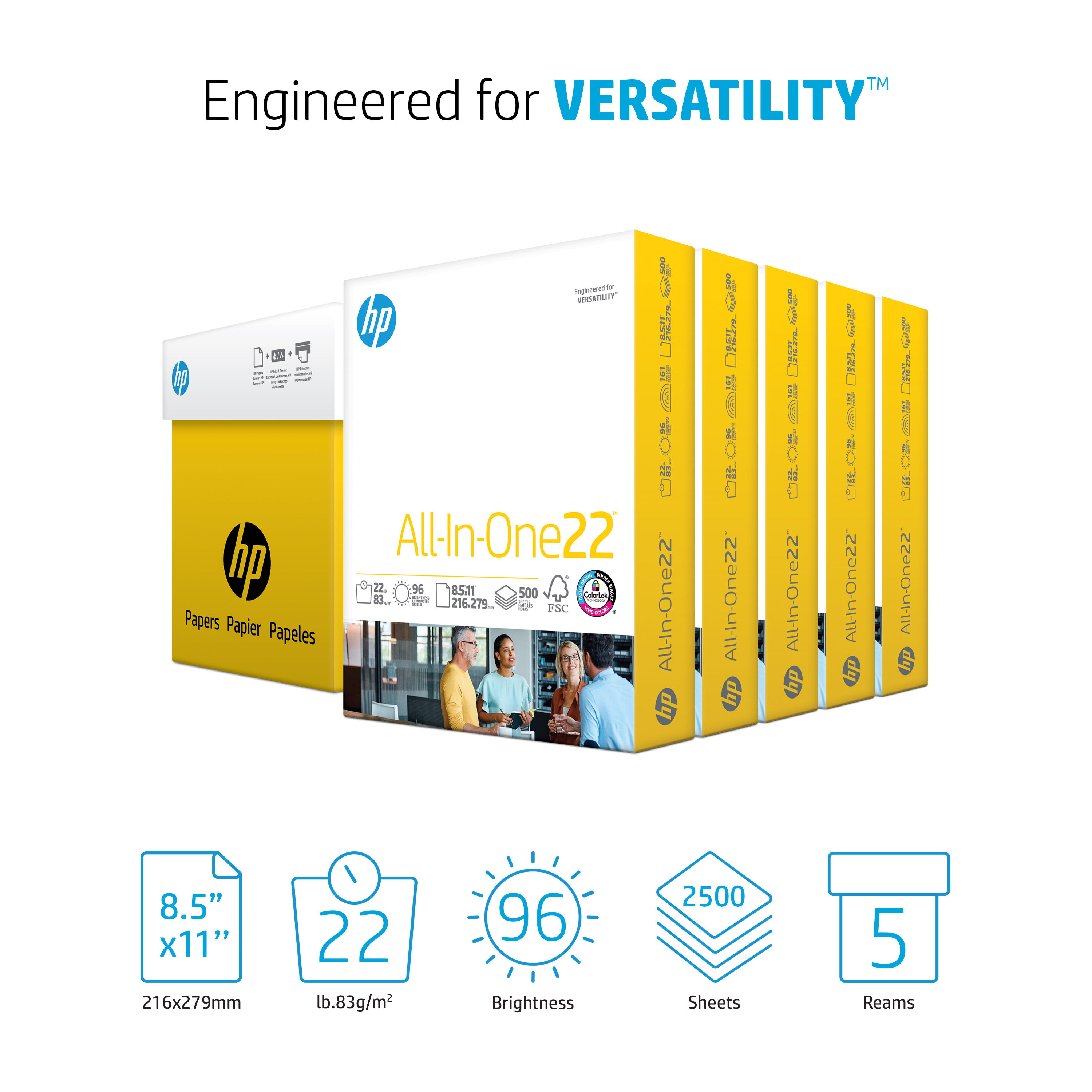 HP All In One 22 Printer Paper, 8.5" x 11", White, 2,500 Sheets photo 7