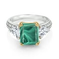 thumbnail image 2 of Gem Stone King 925 Sterling Silver and 10k Yellow Gold Green Malachite and White Moissanite 3 Stone Engagement Ring for Women (6.13 Cttw, Emerald Cut Cut 10X8MM, Size 9), 2 of 4
