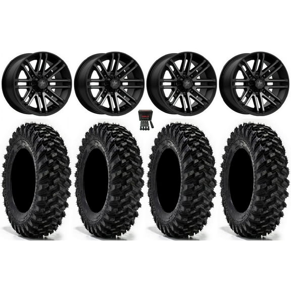 MSA Rogue 14" Wheels Black 32" Warrior XT Tires Can-Am Maverick X3 / Honda Pioneer 1000 / Talon