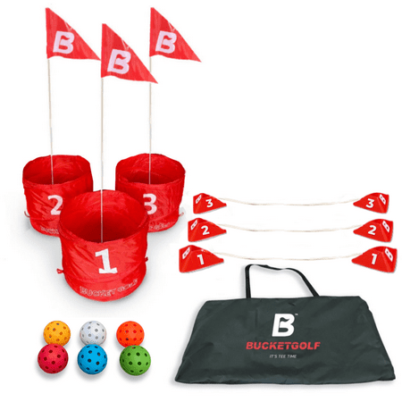 BucketGolf Game Starter 3 hole set - #1 Outdoor portable par 3 golf game for all ages play backyard  beach  party.
